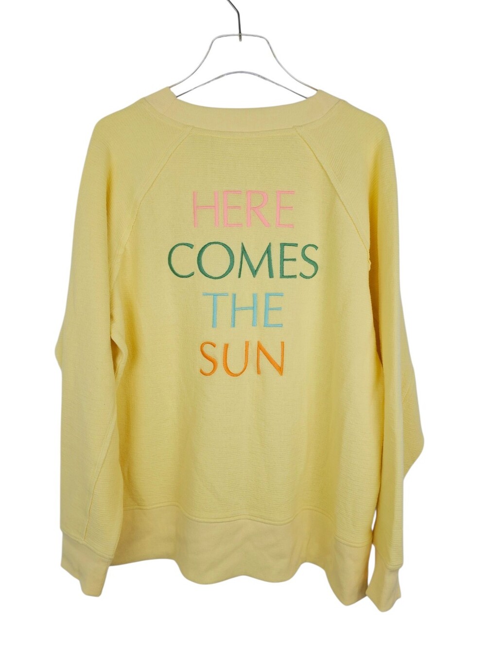 Maurices Yellow Textured Embroidered Sun V-Neck Sweatshirt Large